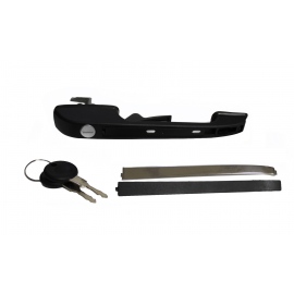 Manija Exterior de Puerta Delantera Derecha Negra con Franja Cromada, Cilindro y Llaves Hushan para Jetta A2, Golf A2