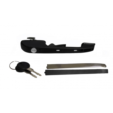 Manija Exterior de Puerta Delantera Derecha Negra con Franja Cromada, Cilindro y Llaves Hushan para Jetta A2, Golf A2