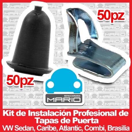 Kit de 50 Gomas y 50 Grapas de Tapa de Puerta Profesional Recal para Vw Sedan, Combi, Atlantic, Caribe, Brasilia