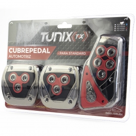 Kit de 3 Cubrepedales Tipo Fibra de Carbón Rojo Tunix