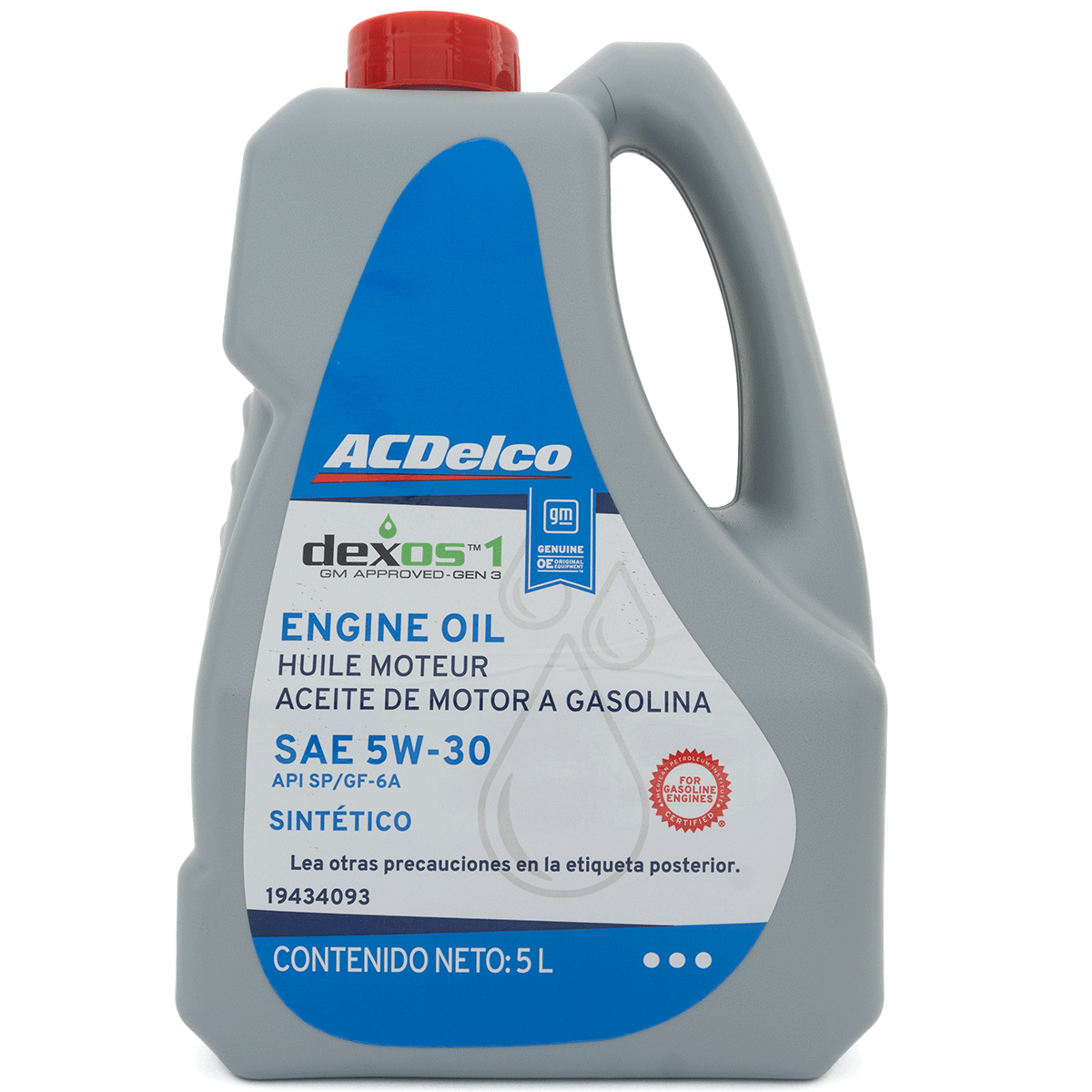 Aceite Para Motor 5w30 Acdelco Sintético Dexos Gen 2 Gasolina De 5 L