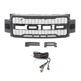 Parrilla Estilo Raptor con Letras FORD y Luz LED Ámbar Auto Magic para F250, F350