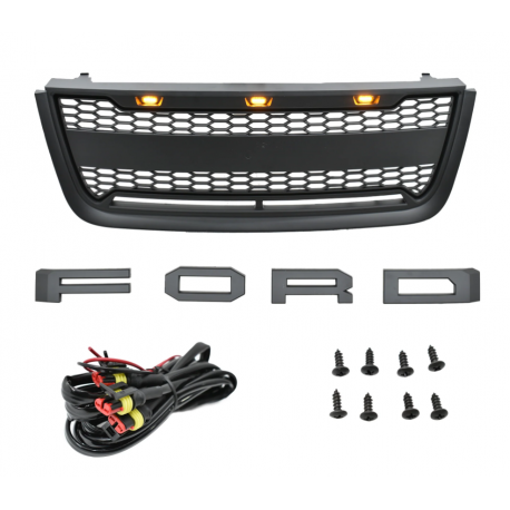 Parrilla Negra con Letras FORD y Luz LED Ámbar Estilo Raptor Auto Magic para Expedition