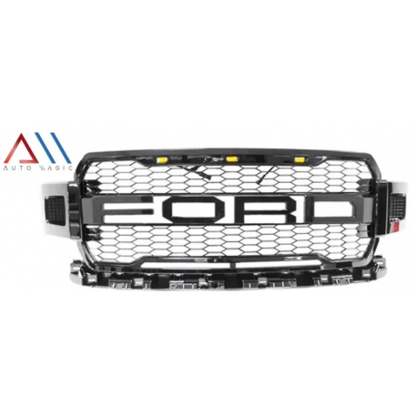 Parrilla Negra con Letras FORD y Luz LED Ámbar Auto Magic para F150, Lobo