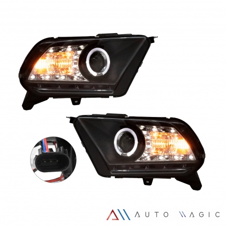 Par de Faros Principales con Luz de Día y Lupa Auto Magic para Mustang