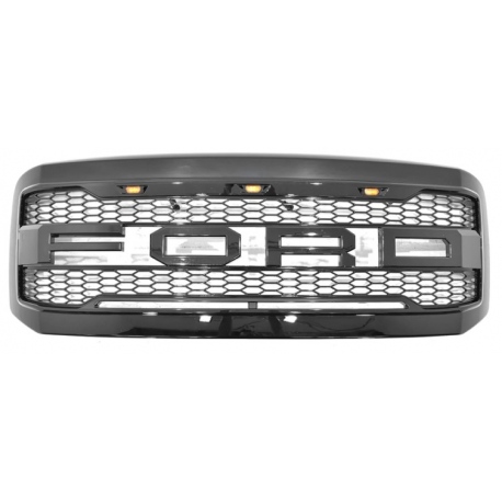 Parrilla Negro con Letras FORD y Luz LED Ámbar Auto Magic para F250, F350