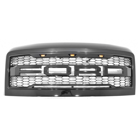 Parrilla Negro Brillante con Letras FORD y Luz LED Ámbar Auto Magic para F250, F350