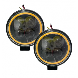 Par de Faros Redondos de 12 Watts con Lupa y Ojo de Ángel de Color Amarillo Tunix