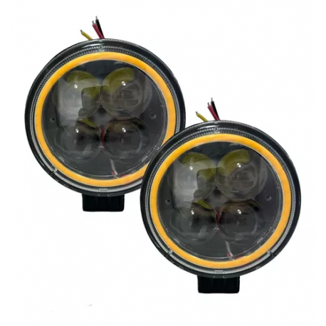 Par de Faros Redondos de 12 Watts con Lupa y Ojo de Ángel de Color Amarillo Tunix