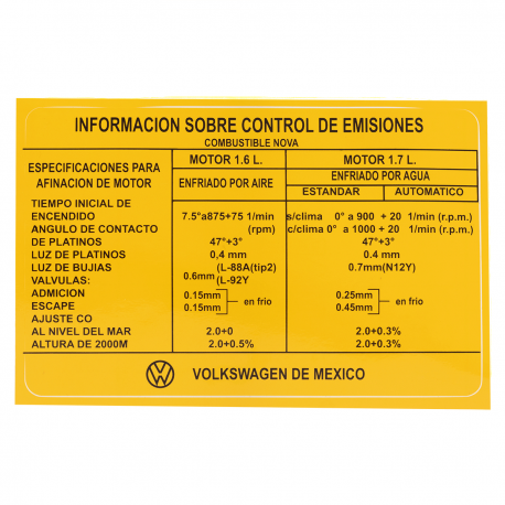 Kit de 13 Calcomanías Indicativas para VW Sedán, Combi