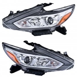 Juego de 2 Faros Principales Cromados con Reflejante Ámbar Depo para Altima L33