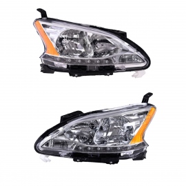 Juego de 2 Faros Principales Cromados con Reflejante Ámbar Depo para Sentra B17