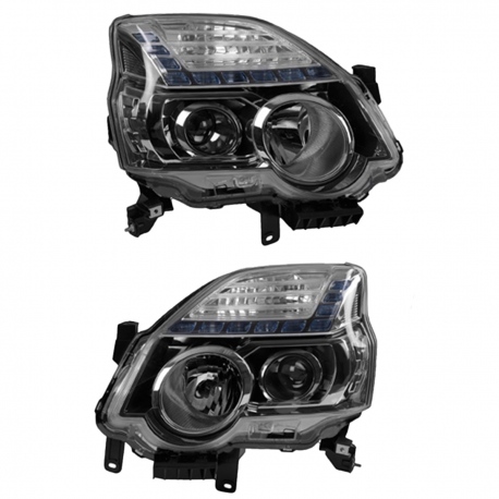 Juego de 2 Faros Principales con Lupa y Tira de Luz Azul Depo para X-Trail