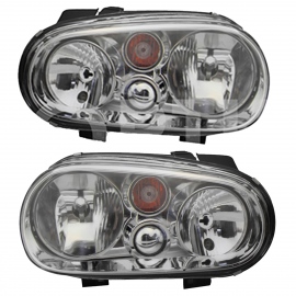 Jeugo de 2 Faros Delanteroes Cromados con Cuarto Ámbar Diforza para Golf A4