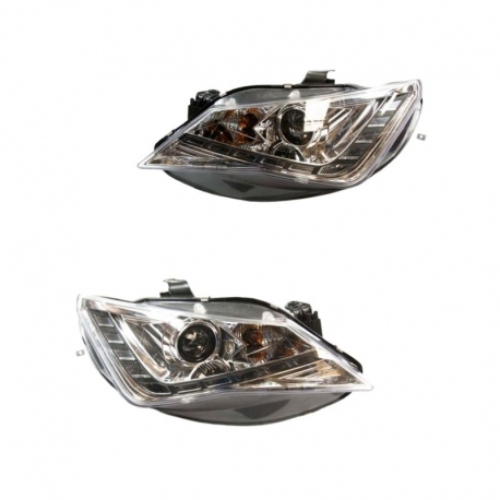 Par de Faros Principales con Fondo Cromado, Ojo de Ángel y Perfil LED Auto Magic para Ibiza Mk4
