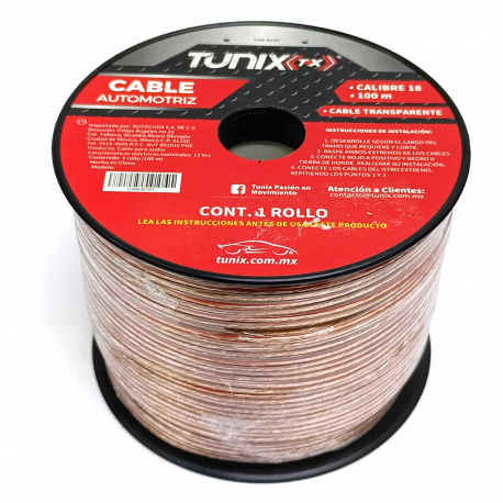 Rollo de 100 metros de Cable Transparente Calibre 18 para Audio Tunix