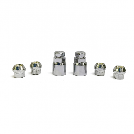 Juego de 4 Seguros de Rin Tipo Tuercas Cortas 1/2" X 2.0 con 2 Llaves Tunix