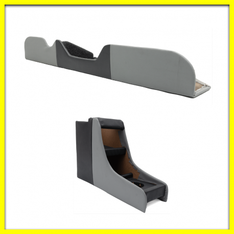 Kit de Consola Central y Revistero de Madera para VW Sedán con Forro de Vinil Gris y Negro