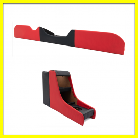 Kit de Consola Central y Revistero de Madera para VW Sedán con Forro de Vinil Rojo y Negro