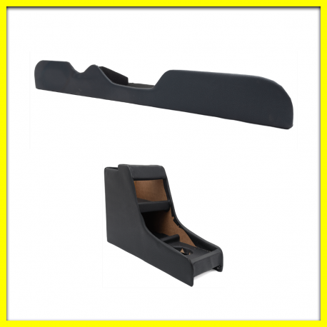 Kit de Consola Central y Revistero de Madera para VW Sedán con Forro de Vinil Negro