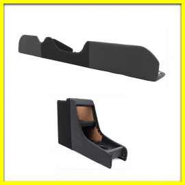 Kit de Consola Central y Revistero de Madera para VW Sedán con Forro de Vinil y Alfombra Negros