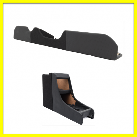 Kit de Consola Central y Revistero de Madera para VW Sedán con Forro de Vinil y Alfombra Negros