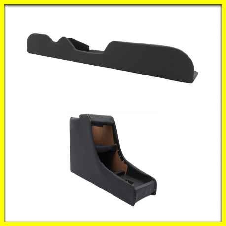 Kit de Consola Central y Revistero de Madera para VW Sedán con Forro de Vinil Negro Perforado