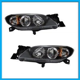 Juego de 2 Faros Principales para Mazda 3 Eagle Eyes con Fondo Negro y Lupa