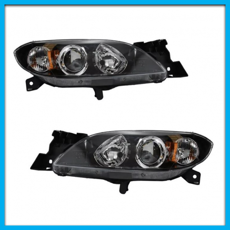 Juego de 2 Faros Principales para Mazda 3 Eagle Eyes con Fondo Negro y Lupa