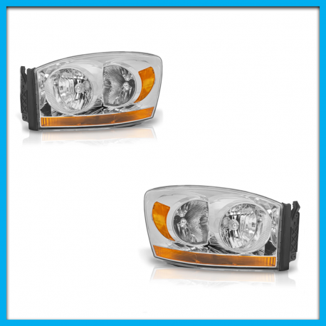Juego de 2 Faros Principales para Ram Eagle Eyes Cromado con Cuarto y Reflejante Ámbar