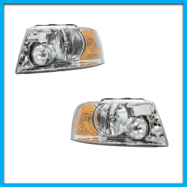 Juego de 2 Faros Principales para Expedition Eagle Eyes Cromado Liso con Direccional Ámbar