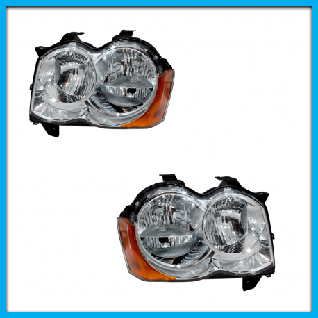 Juego de 2 Faros Principales para Grand Cherokee Eagle Eyes Cromados con Reflejante Ámbar