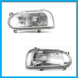 Juego de 2 Faros Principales para Golf A3 Auto Magic con Mica Rayada y Fondo Cromado