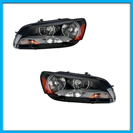 Juego de 2 Faros Principales para Passat NMS DEPO con Fondo Negro y Reflejante Ámbar