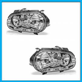 Juego de 2 Faros Principales para Golf A4 Auto Magic sin Focos con Fondo Cromado