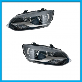 Juego de 2 Faros Principales para Polo, Vento DEPO de As Doble con Fondo Negro y Motor Eléctrico