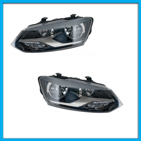 Juego de 2 Faros Principales para Polo, Vento DEPO de As Doble con Fondo Negro y Motor Eléctrico