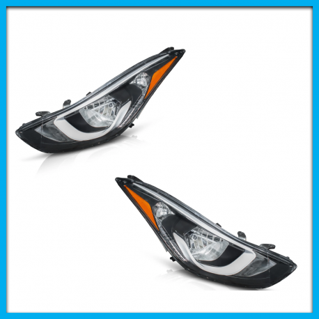 Juego de 2 Faros Principales para Elantra Auto Magic con Bisel Plateado y Reflejante Ámbar