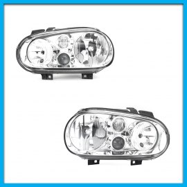 Juego de 2 Faros Principales para Golf A4 Hella con Fondo Cromado y Lupa