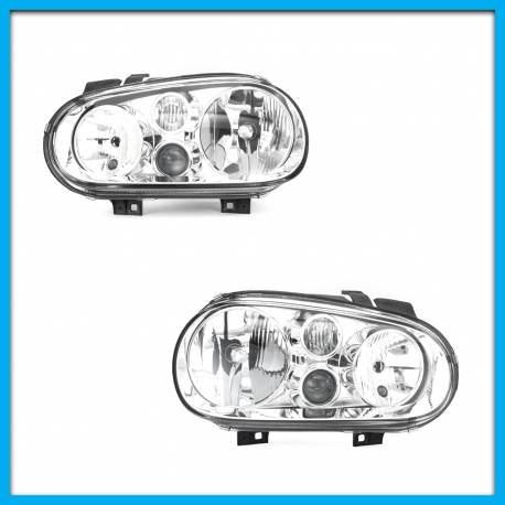Juego de 2 Faros Principales para Golf A4 Hella con Fondo Cromado y Lupa
