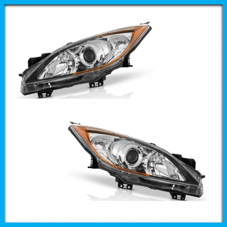 Juego de 2 Faros Principales para Mazda 3 Auto Magic con Reflejante Ámbar, Lupa y Foco de Halógeno