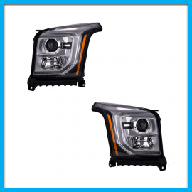 Juego de 2 Faros Principales para Yukon Denali DEPO con Lupa Negra y Luz de Día