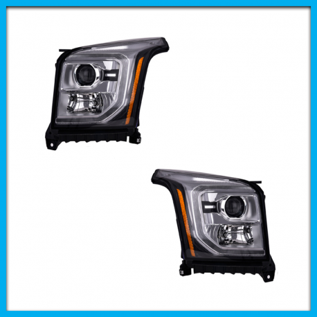 Juego de 2 Faros Principales para Yukon Denali DEPO con Lupa Negra y Luz de Día