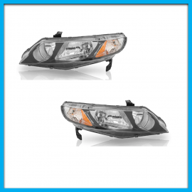 Juego de 2 Faros Principales para Civic Sedán Eagle Eyes con Fondo Cromado, Marco Negro y Reflejante Ámbar