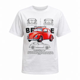 Camiseta Blanca Cuello Redondo "Volkswalgen Beetle Rojo 1966"