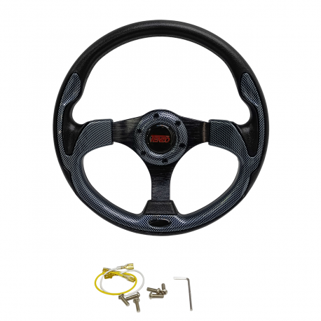 Volante Automotriz con Cubierta de Vinil Negra e Injertos Negros Tipo Fibra de Carbón Tunix