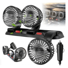 Ventilador Negro de 3 Cabezas Ajustables con Conector a Encendedor