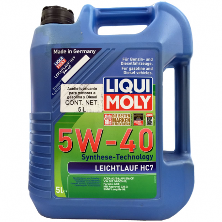 Garrafa de Aceite Liqui Moly Multigrado Sintético 5W-40 Leichtlauf HC7