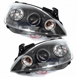 Par de Faros Principales de Fondo Negro con Lupa y Ojo de Ángel Auto Magic para Corsa, Tornado