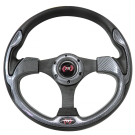 Volante Automotriz Universal con Cubierta de Vinil Negra e Injertos Negros Tipo Fibra de Carbón Tunix